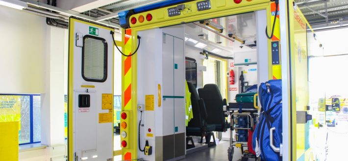 Specialists ambulance with rear doors open