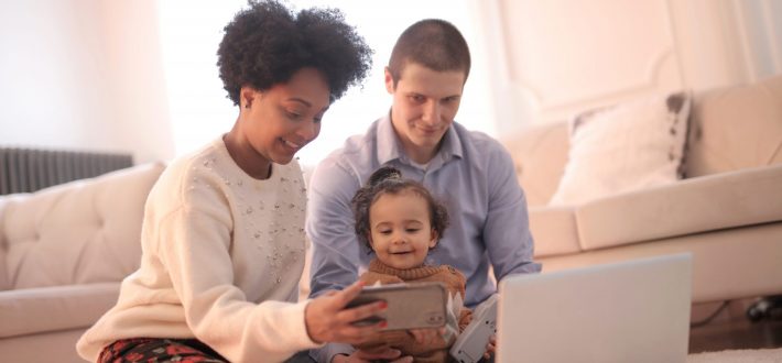 Family using laptop