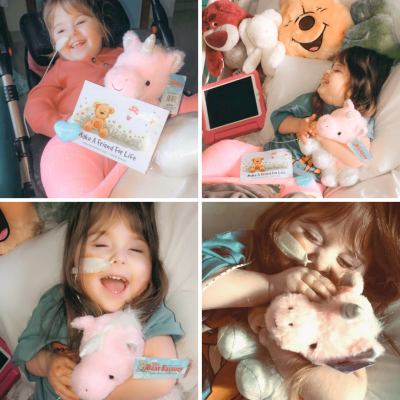Patient Lily with cuddly bears