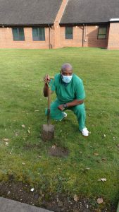 Staff planting trees at Becton Centre